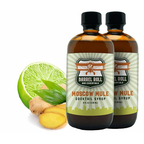 Barrel Roll Bar Essentials Cocktail Mixers - Moscow Mule Cocktail Mix - All-Natural Moscow Mule Drink Mix - USA Handcrafted Cocktail Syrups - Small Batch Cocktail Bitters w/ Real Cane Sugar - 2 x 8 Oz