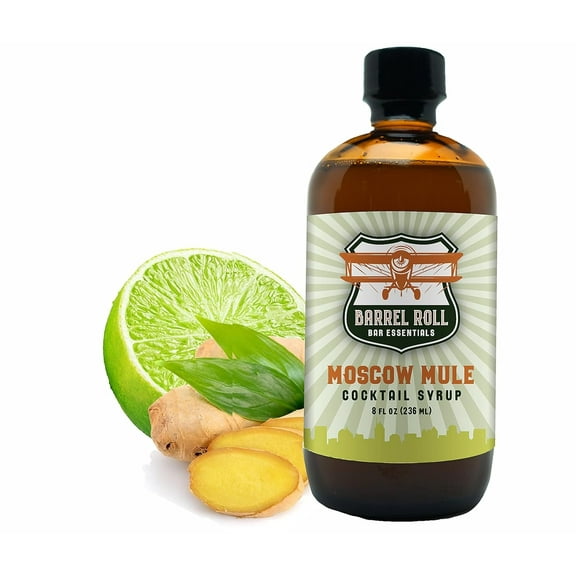 Barrel Roll Bar Essentials Cocktail Mixers - Moscow Mule Cocktail Mix - All-Natural Moscow Mule Drink Mix - USA Handcrafted Cocktail Syrups - Small Batch Cocktail Bitters w/ Real Cane Sugar - 8 Ounce