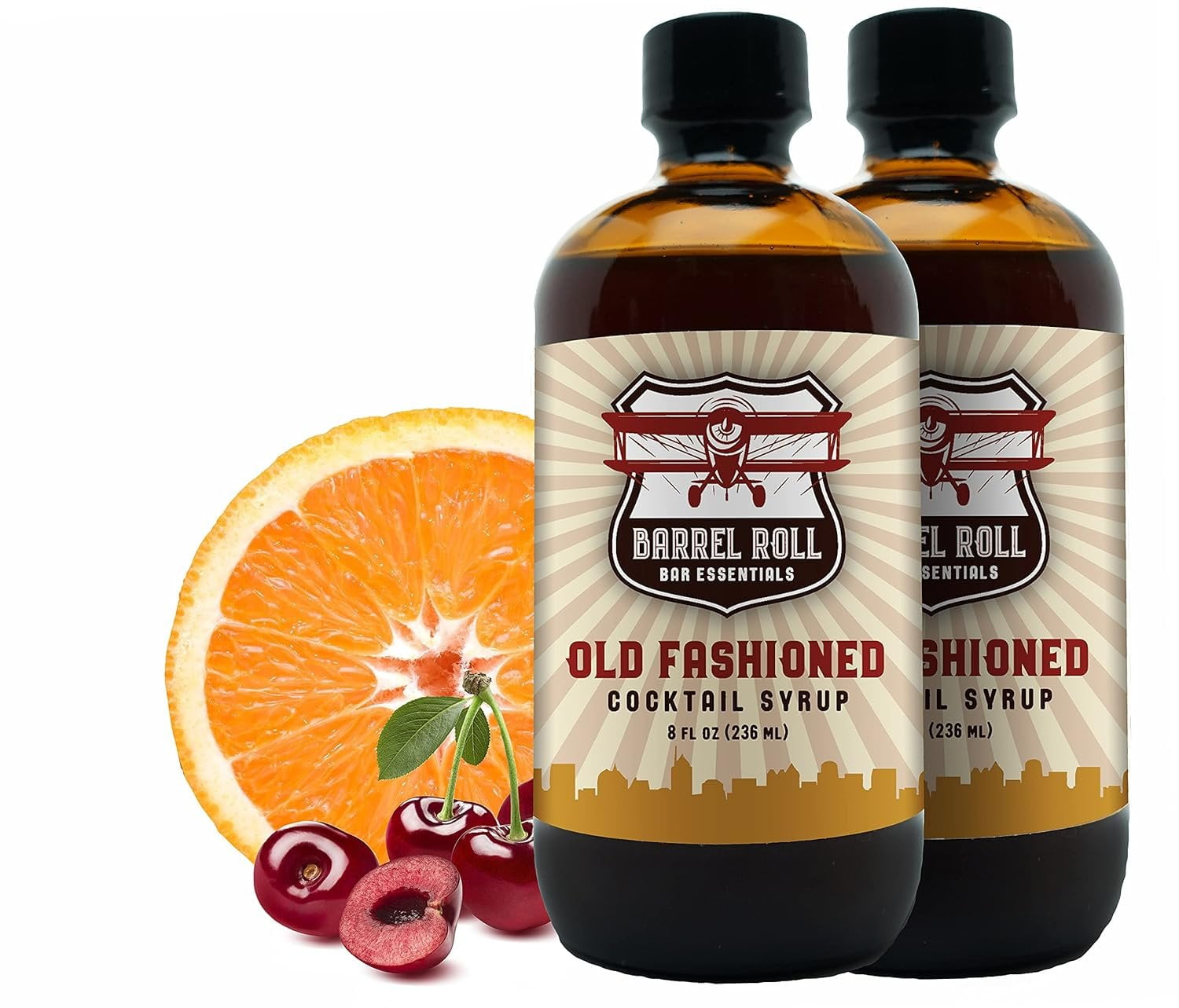 Barrel Roll Bar Essentials Cocktail Mixers - Old Fashioned Cocktail Kit - All-Natural Old Fashioned Drink Mix - USA Handcrafted Cocktail Syrups - Small Batch Cocktail Bitters w/ Cane Sugar - 2 x 8 Oz