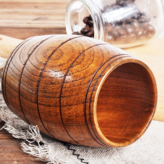 Barrel Shape Wooden Beer Tea Milk Cup Carved Home Kitchen Bar Pub Drinkware Gift