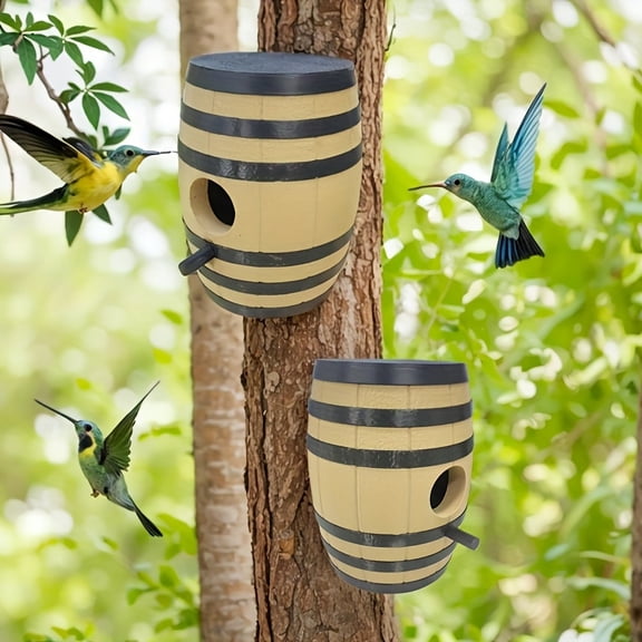 Barrel-Shaped Bird Nest Box for Parrots & Small Birds, Outdoor Hanging Tropical Breeding House, Easy-to-Clean Bird Shelter