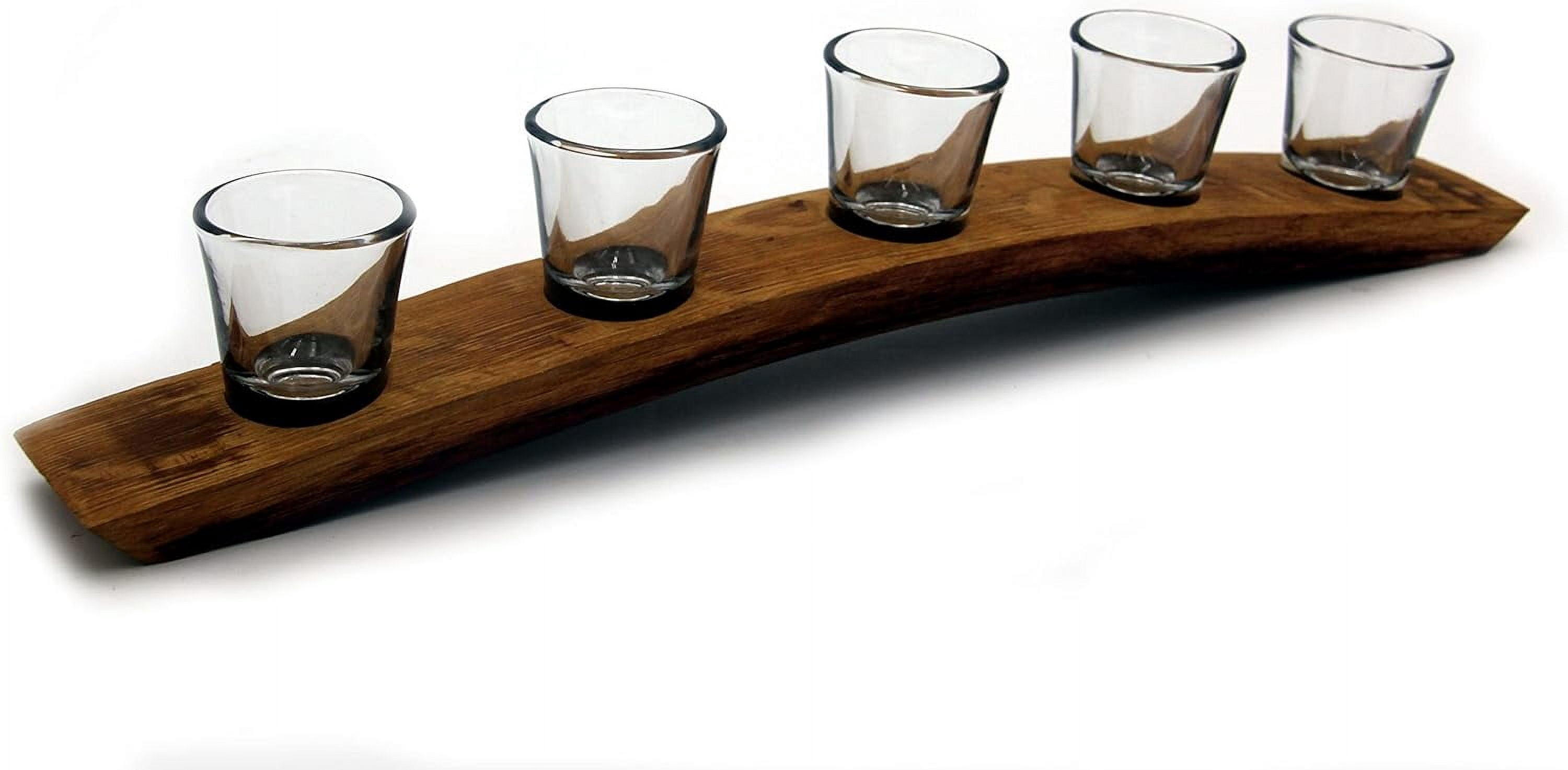 Barrel-Art Whiskey Flight Board - Made From Reclaimed Bourbon Barrel, Holds 5 Glencairn Glasses (Dark Walnut, No Glasses Included)