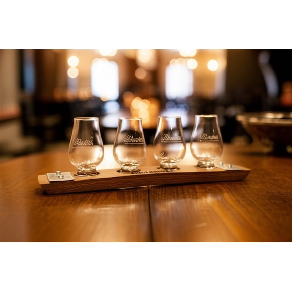 Barrel Stave Bourbon, Scotch Flight Tasting Glencairn 4 Glass Holder Whiskey