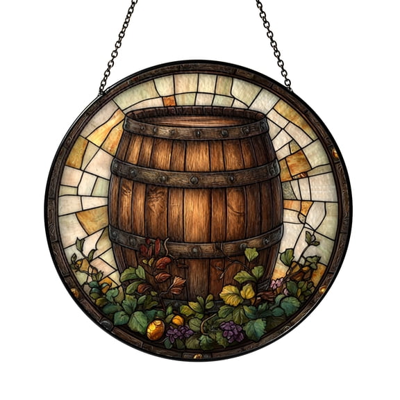 Barrel Still Life Window Decor in Stained Glass Style – Art