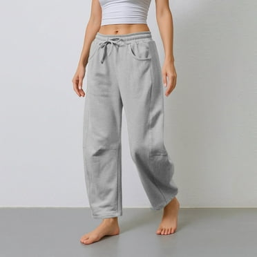 Barrel Sweatpants Women Baggy Barrel Pants Wide Leg Drawstring Fall Casual Lounge Pants with Pockets Gray M
