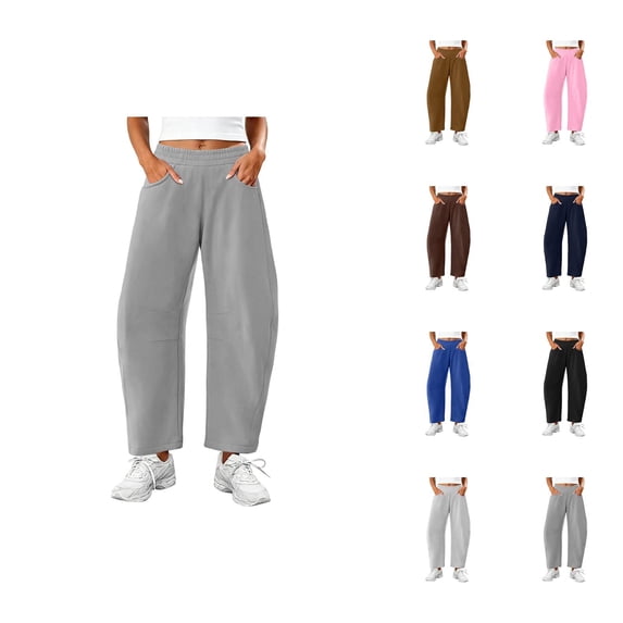 Barrel Sweatpants Women Fall Winter Elastic Waist Casual Loose Fit Wide Leg Sweat Pants Trousers with Pockets