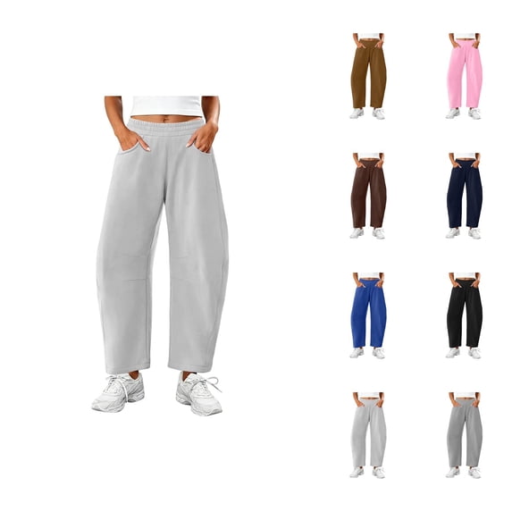 Barrel Sweatpants Women Fall Winter Elastic Waist Casual Loose Fit Wide Leg Sweat Pants Trousers with Pockets