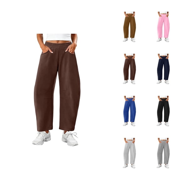 Barrel Sweatpants Women Fall Winter Elastic Waist Casual Loose Fit Wide Leg Sweat Pants Trousers with Pockets