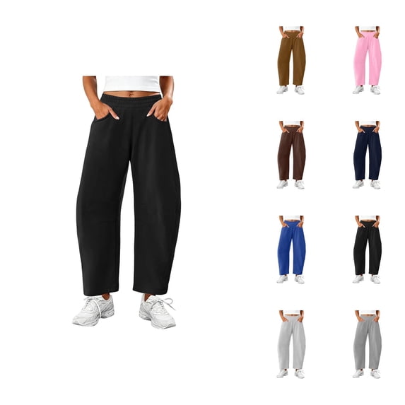 Barrel Sweatpants Women Fall Winter Elastic Waist Casual Loose Fit Wide Leg Sweat Pants Trousers with Pockets