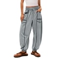 thumbnail image 1 of Barrel Sweatpants for Women High Waisted Wide Leg Lounge Pants Elastic Waist Drawstring Trousers, Contrast Patchwork Palazzo Pant, Casual Baggy Pants with Pockets, For Daily Wear, 1 of 8