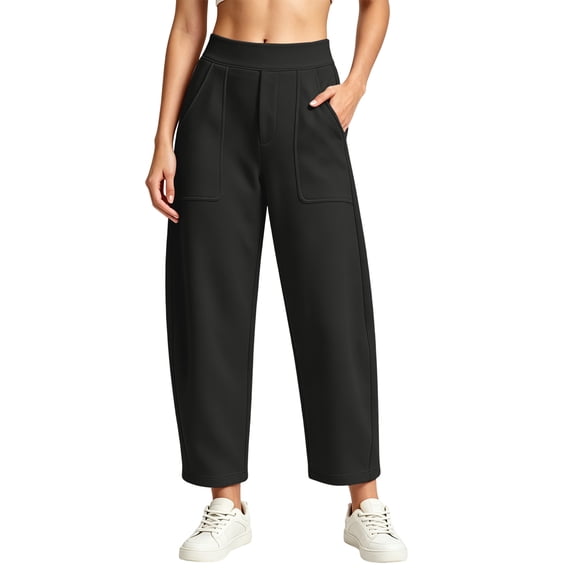 Barrel Sweatpants Women, Lightweight Fall Baggy Sweatpants High Waisted Wide Leg Cropped Workout Pants with Pockets L