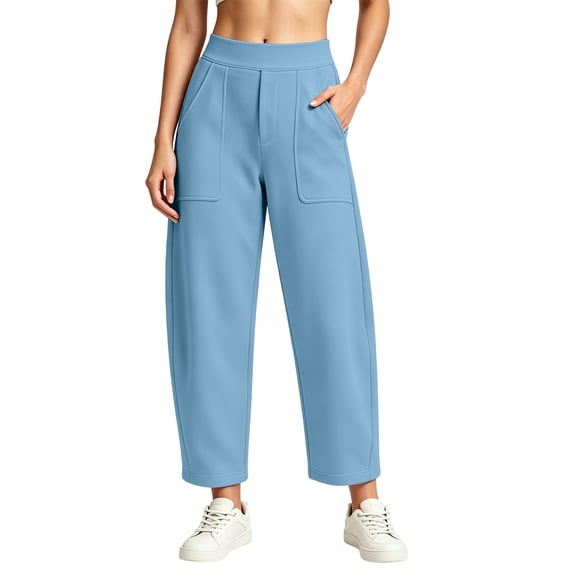 Barrel Sweatpants Women, Lightweight Fall Baggy Sweatpants High Waisted Wide Leg Cropped Workout Pants with Pockets M