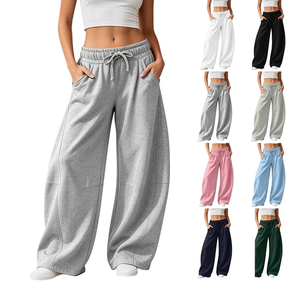 Barrel Sweatpants Women Wide Leg Baggy Lounge Casual Y2K Elastic Waisted Lounge Track Travel Pants with Pockets, S