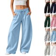 thumbnail image 1 of Barrel Sweatpants Women Wide Leg Baggy Lounge Casual Y2K Elastic Waisted Lounge Track Travel Pants with Pockets Sky Blue L, 1 of 5