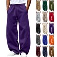 thumbnail image 1 of Barrel Sweatpants for Men Drawstring Elastic Waist Curved Seam Loose Casual Wide Leg Sweat Pants with Pockets,Loose Fit Athletic Pants for Sports, 1 of 6