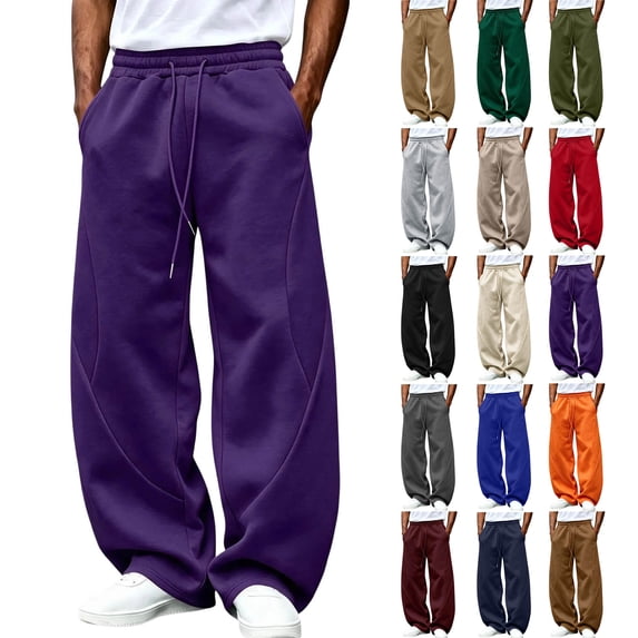 Barrel Sweatpants for Men Drawstring Elastic Waist Curved Seam Loose Casual Wide Leg Sweat Pants with Pockets,Loose Fit Athletic Pants for Sports