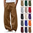thumbnail image 1 of Barrel Sweatpants for Men Drawstring Elastic Waist Curved Seam Loose Casual Wide Leg Sweat Pants with Pockets,Loose Fit Athletic Pants for Sports, 1 of 6