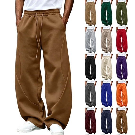 Barrel Sweatpants for Men Drawstring Elastic Waist Curved Seam Loose Casual Wide Leg Sweat Pants with Pockets,Loose Fit Athletic Pants for Sports