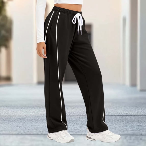 Barrel Sweatpants for Women Side Striped Baggy Pants High Waist Pajama Sweats Joggers with Pockets Black XL