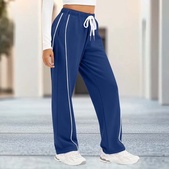 Barrel Sweatpants for Women Side Striped Baggy Pants High Waist Pajama Sweats Joggers with Pockets Blue M