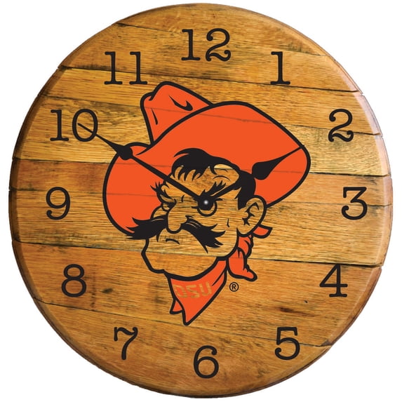 Oklahoma State Cowboys Team Oak Barrel Clock
