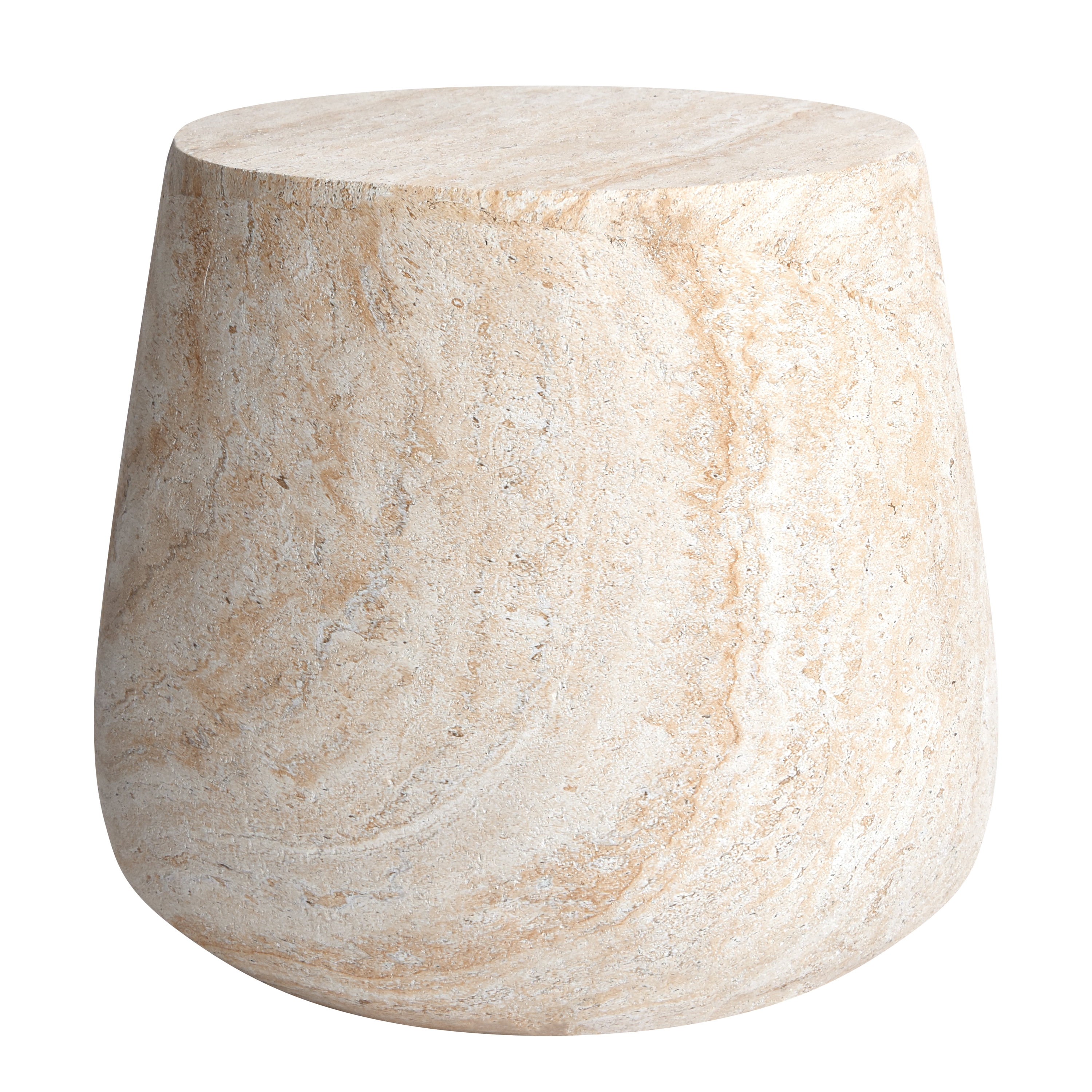 Barrel Travertine Stone Finish Italian Design MgO Side Accent Table