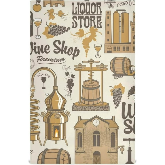 Barrel Vintage Wine Tea Towels 4 Pack Wine Shop Retro Kitchen Dish Cloth with Hanging Loop, 18"x28" Lint-Free Absorbent Towel for Kitchen Drying Wiping and Cleaning