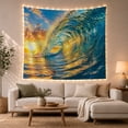 thumbnail image 1 of Barrel Wave Around a Sunlit Ocean Horizon, Adventurous Digital Art for Beach Lovers, Coastal Home Decor, Housewarming Gift, Tapestry Wall Hanging for Bedroom and Living Room, 1 of 7