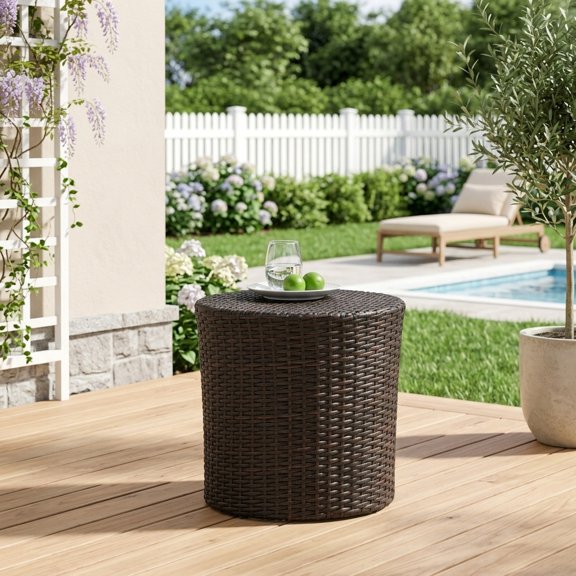 Barrel Wicker Side Table - Brown Multi Outdoor Accent Table
