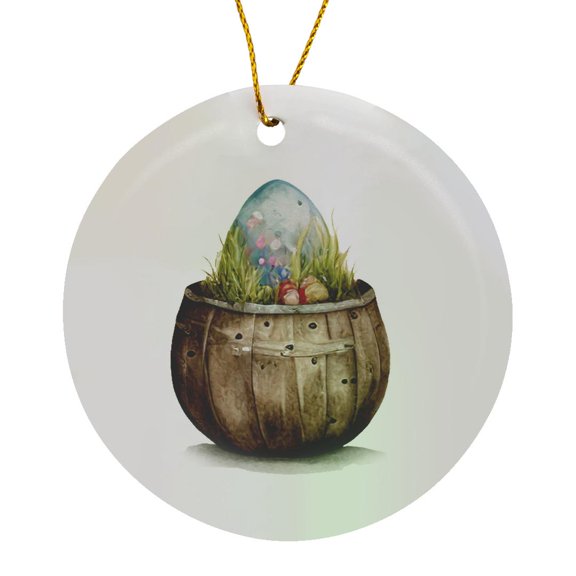 3drose, Barrel with a Pretty Easter Egg Illustration, Circle Porcelain Ornament