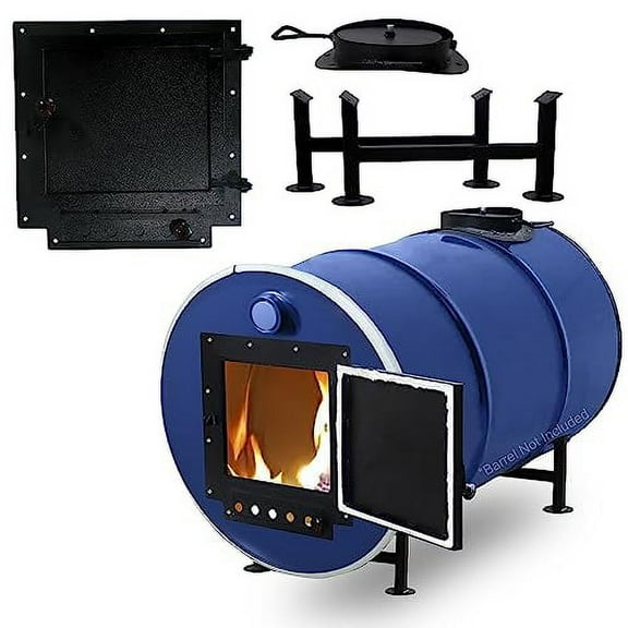 Barrel Wood stove Kit Perfect for 30-55 Gallon Barrel Metal Barrel - Camping Equipment Barrel Stove Kits - Fire Wood Camp Stove Barrel Stove Kit for Emergency Heating & Cooking and Survival