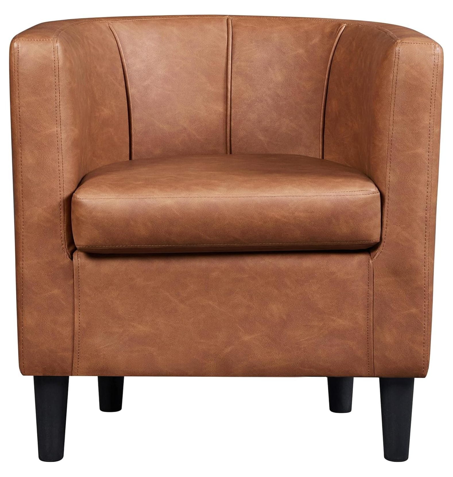 Brown Faux Leather Barrel Accent Chair with Manufactured Wood Frame