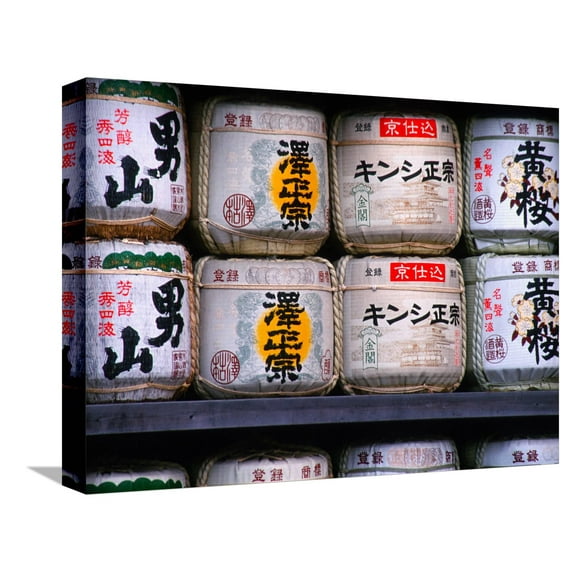 Art.com Barrels of Sake, Japanese Rice Wine, Tokyo, Japan Stretched Canvas Print Wall Art by Nancy & Steve Ross, 16" x 12"