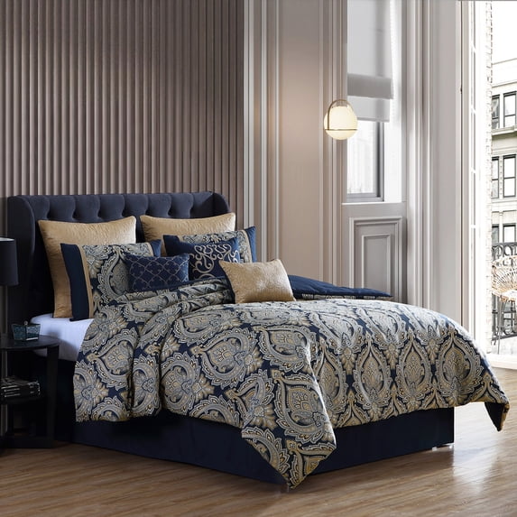 Barret 9 pc Queen Comforter Set Navy Riverbrook Home Barret Navy Microfiber Comforter Set Queen