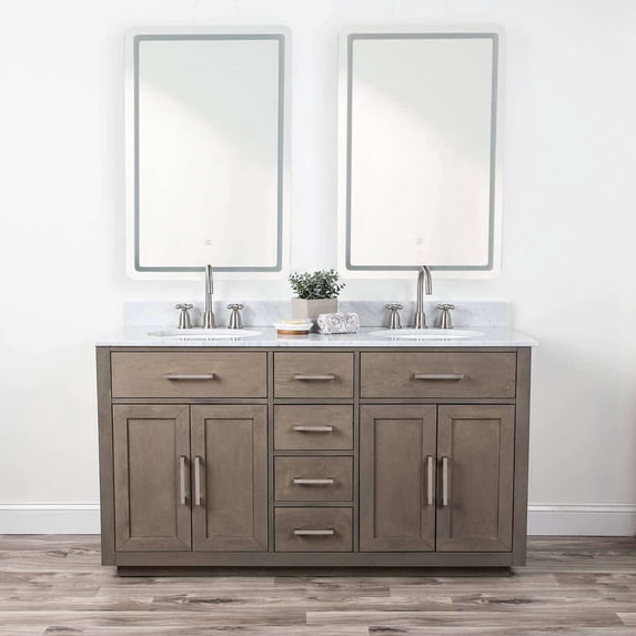 Barrett 60 Inch Oak Vanity with Oval Undermount Sinks - Gray Oak