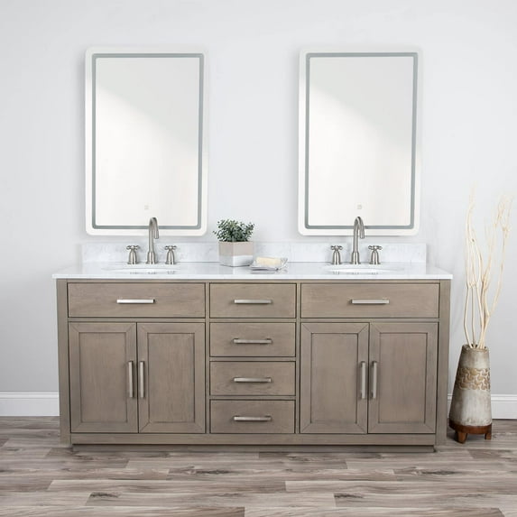 Barrett 72 Inch Oak Vanity with Oval Undermount Sinks - Gray Oak
