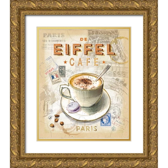 Barrett, Chad 12x14 Gold Ornate Wood Framed with Double Matting Museum Art Print Titled - Eiffel Tower Cafe