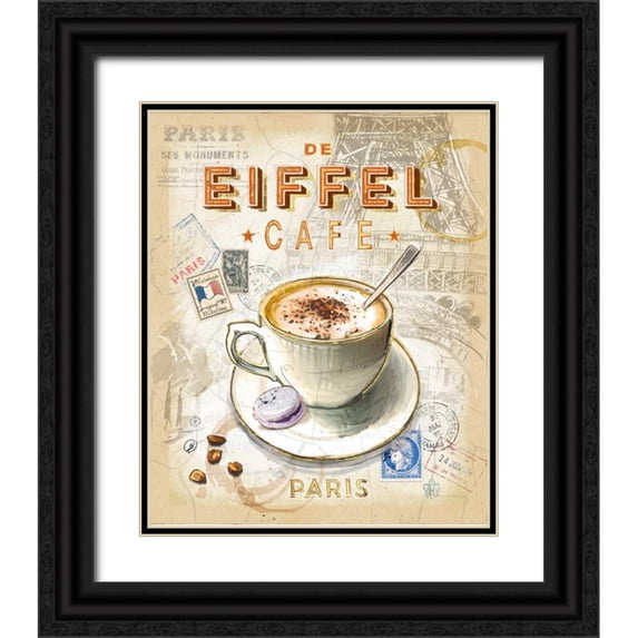 Barrett, Chad 15x17 Black Ornate Wood Framed with Double Matting Museum Art Print Titled - Eiffel Tower Cafe