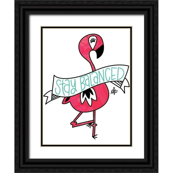 Barrett, Erin 12x14 Black Ornate Wood Framed with Double Matting Museum Art Print Titled - Flamingo Stay Balanced