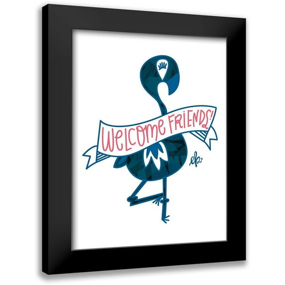 Barrett, Erin 19x24 Black Modern Framed Museum Art Print Titled - Flamingo Welcome Friends