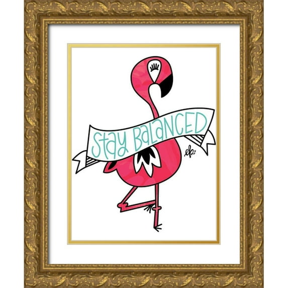 Barrett, Erin 19x24 Gold Ornate Wood Framed with Double Matting Museum Art Print Titled - Flamingo Stay Balanced