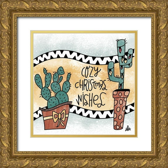 Barrett, Erin 26x26 Gold Ornate Wood Framed with Double Matting Museum Art Print Titled - Cactus Cozy Christmas Wishes