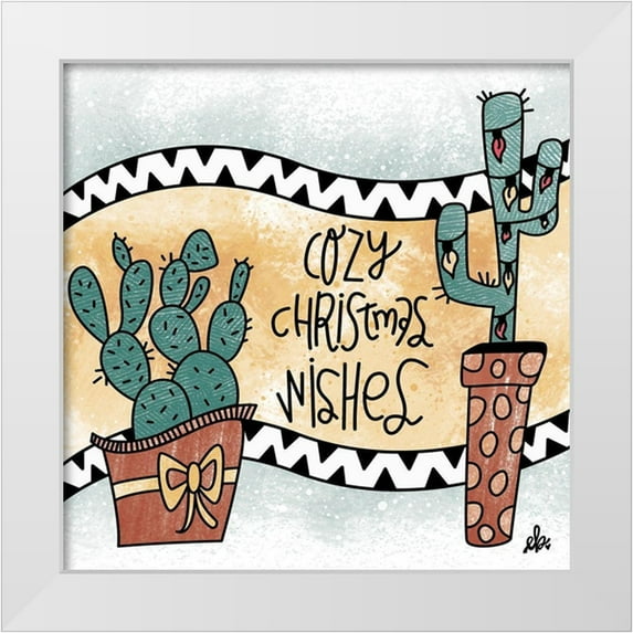 Barrett, Erin 26x26 White Modern Wood Framed Museum Art Print Titled - Cactus Cozy Christmas Wishes
