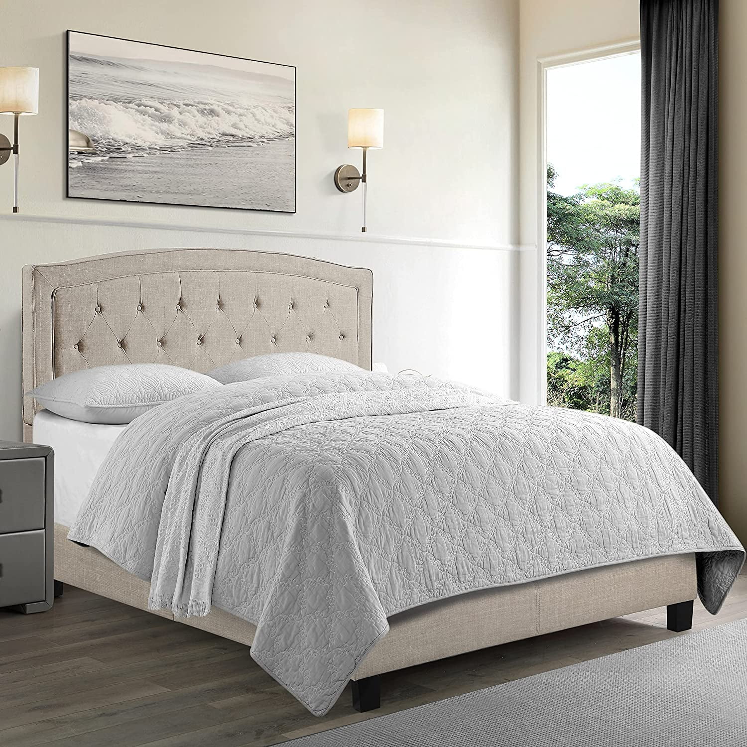 Barrett Upholstered Standard Bed with Button Tufting Headboard Queen