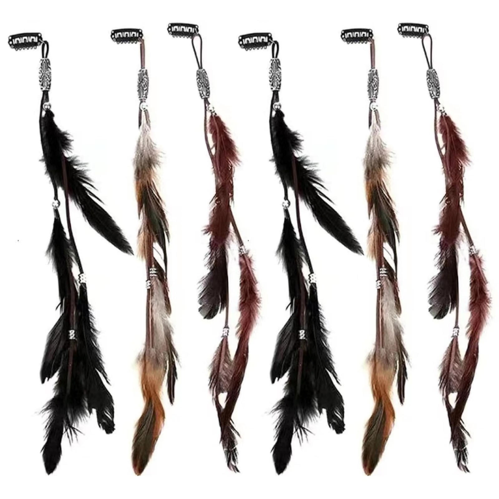 Barrettes 2 Pack Feather Clip In Hair Extensions with Braided Beads for ...