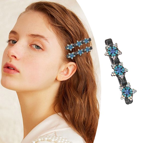 Barrettes Bar for Ladies Sparkling Stone Hair Accessories Short Hair Elegant Hair Ornaments for Girls and Women, 3.78*1.18*0.24 inch, Blue