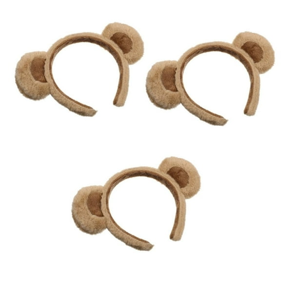 Barrettes Brown Bear Soft Ears Headband Furry Bunny Ear Bow Hair Hoop for Women and Girls – for and Parties 3PCS