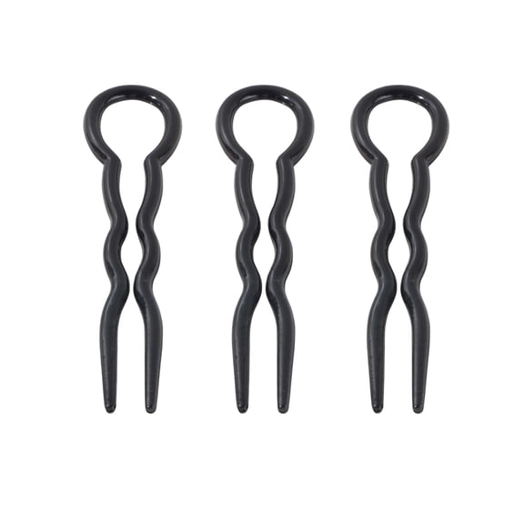 Barrettes Hair Accessories Set for Women - 3PCS U Shaped Hair Pins Wavy Crink Chignon Updo Bun Sleek French Styling for Lady Girl, 3.54*0.87 in, Black
