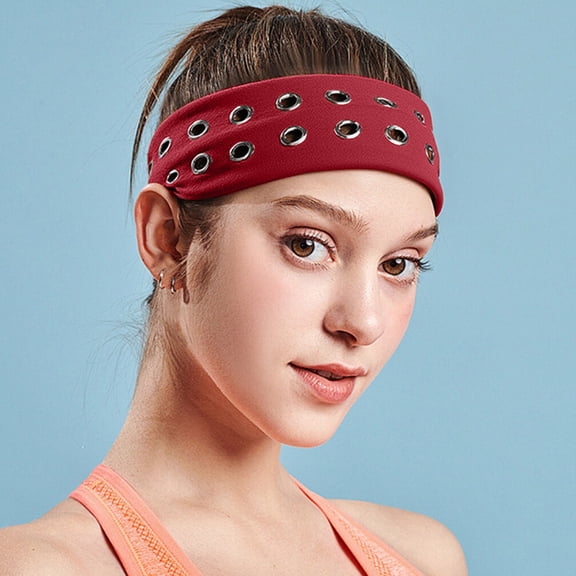 Barrettes Hair Accessory for Women Men Punk Style Stretch Headband with Grom Met Studs Breathable Elastic Hair Band Lightweight Daily Wear 5 Color Options 30g, 18.11*2.56 inch, Red