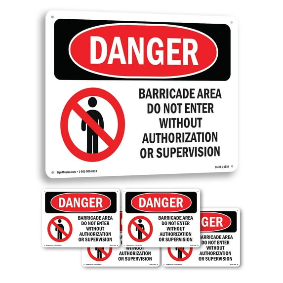 Barricade Area Do Not Enter OSHA Danger Aluminum Sign 14 Inch x 10 Inch - 5 Pack